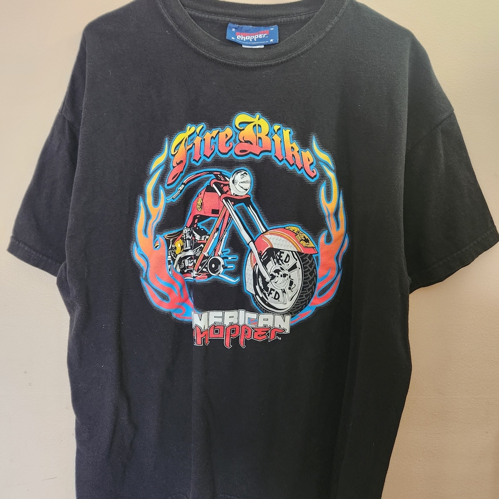 Vintage‎ Y2K Black Fire Bike Graphic T-Shirt By American Chopper